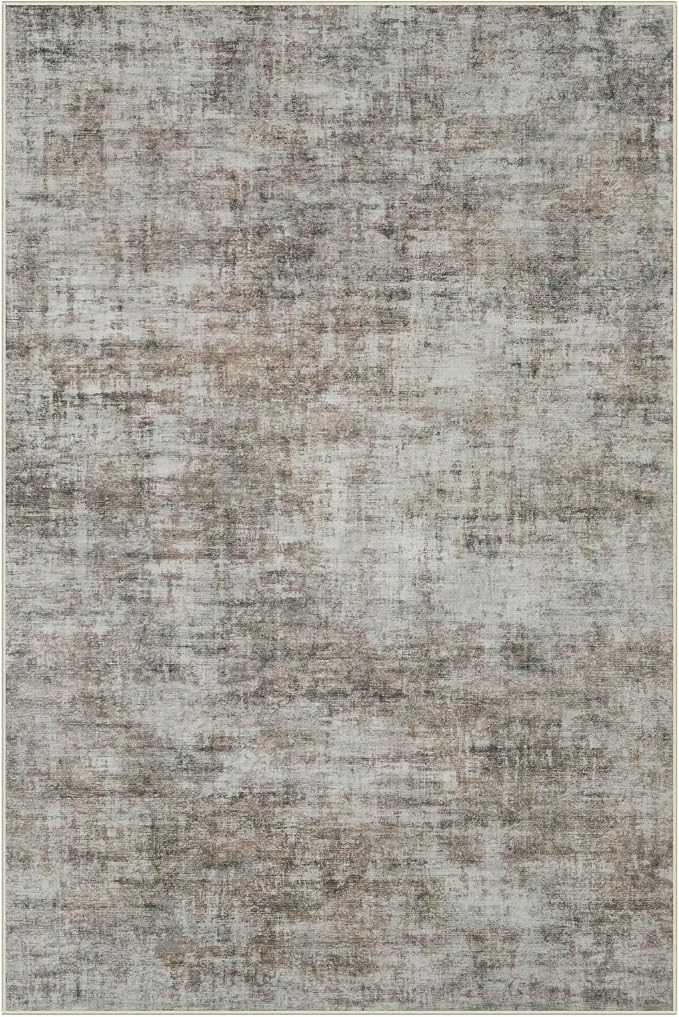5x7 Area Rugs for Living Room: Washable Abstract Brown Black Badroom Carpet | - Image 3