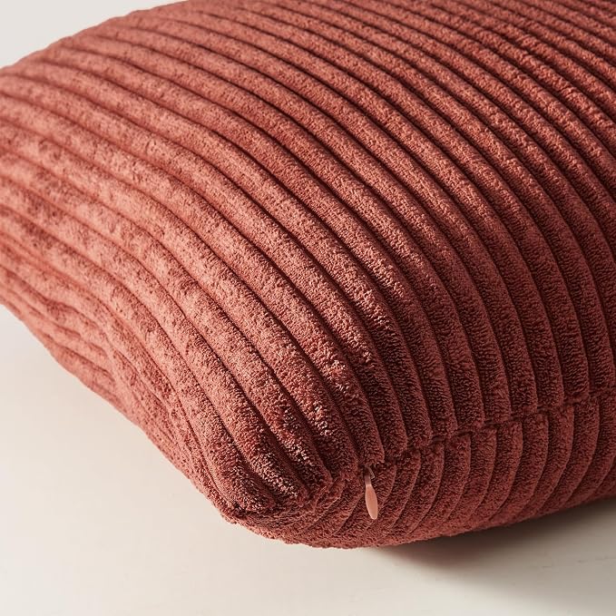 Topfinel Fall Burnt Orange Throw Pillow Covers 16x16 Set of 4, Corduroy Striped - Image 3