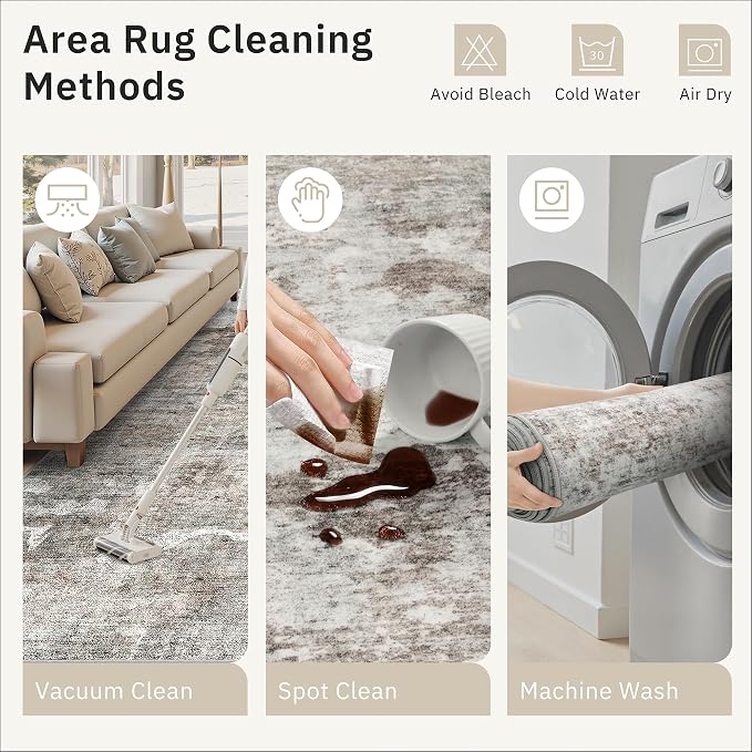 Soalmost 9x12 Area Rugs for Living Room Washable Rug Abstract Pink/Grey | - Image 9
