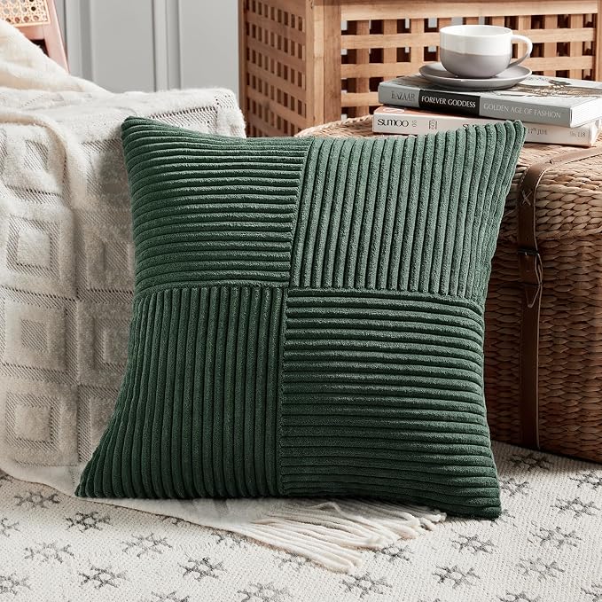 Fancy Homi Set of 2 Dark Green Decorative Throw Pillow Covers 26x26 Inch - Image 2