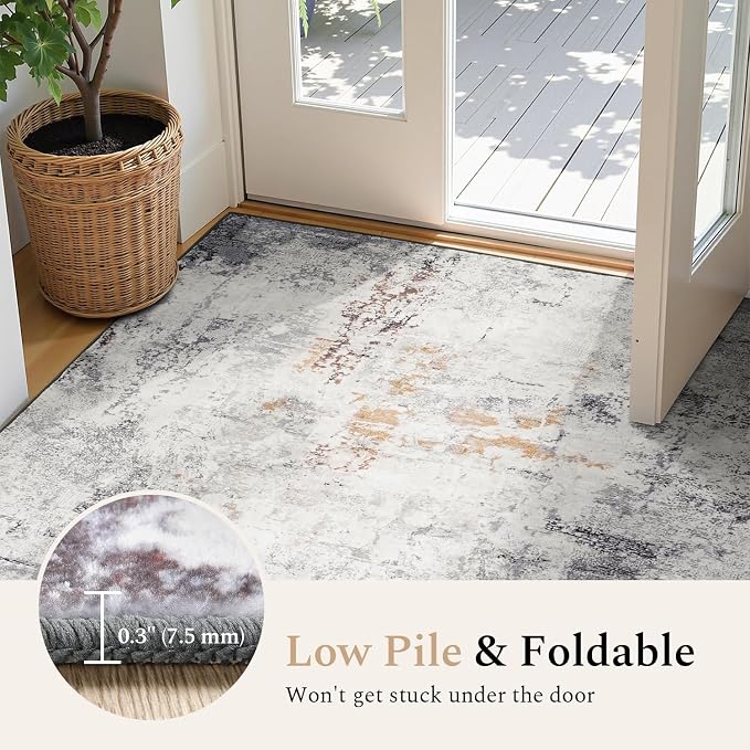 Rugflix 9x12 Area Rugs for Living Room, Washable Beige Grey Large Rug | Machine - Image 5
