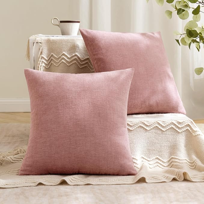 MIULEE Blush Pink Chenille Couch Throw Pillow Covers, 20x20 | Set of 2 - Image 4