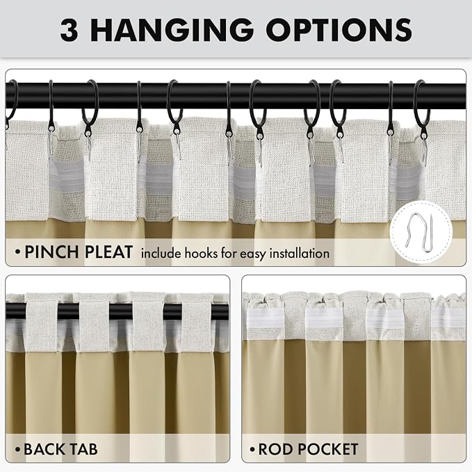 MIULEE 100% Blackout Linen Curtains 42 x 96 Inch Light Beige 2 Panels | Thermal - Image 5