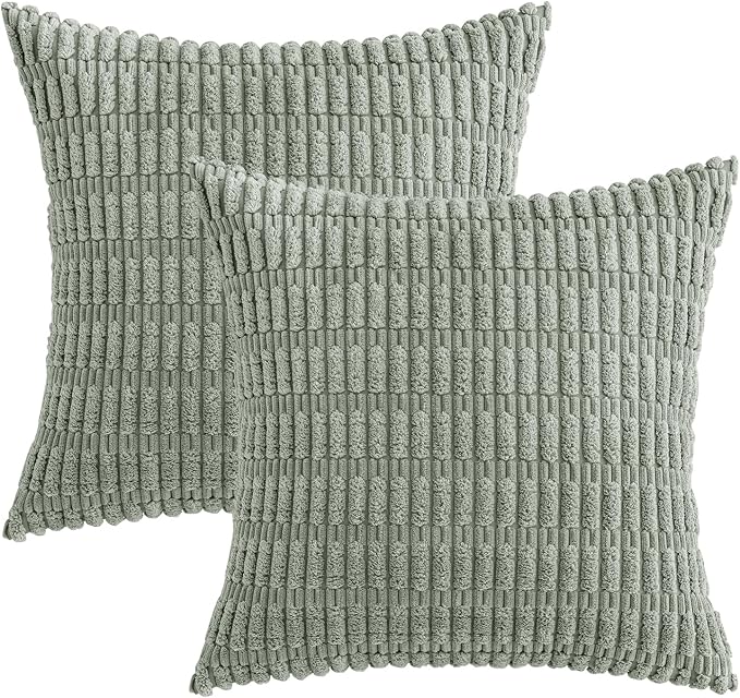 MIULEE Corduroy Decorative Throw Pillow Covers 18x18 Grey Green Pack of 2 | - Image 6
