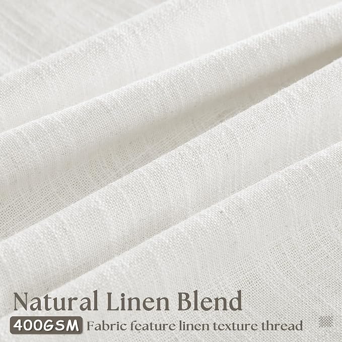 Beige White Pinch Pleat Linen Kitchen Curtains 45 Inches Long 2 Panels Set | - Image 3
