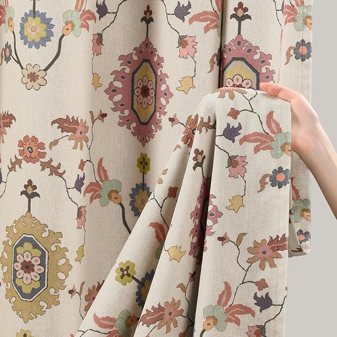 Boho Floral 100% Grommet Blackout Curtains 90 Inch 2 Panels | Colorful Bohemian - Image 6