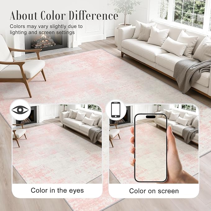 Round Area Rug Living Room: 5 ft Modern Washable Indoor Carpet | - Image 4