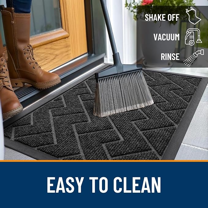 OLANLY Front Door Mat Outside 47x23, All-Season Absorbent Rubber Doormat | Black - Image 6