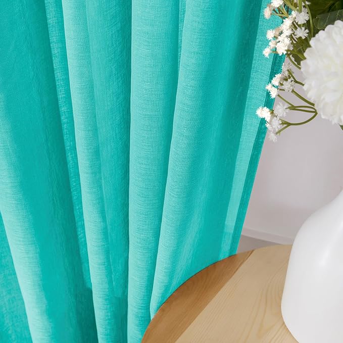 Tollpiz Short Sheer Curtains Living Room Linen Textured Curtain Sheers Light - Image 3