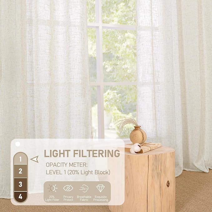 Sheer Linen Curtains 63 inches Length, Light Filtering Panels Bronze Grommet - Image 4