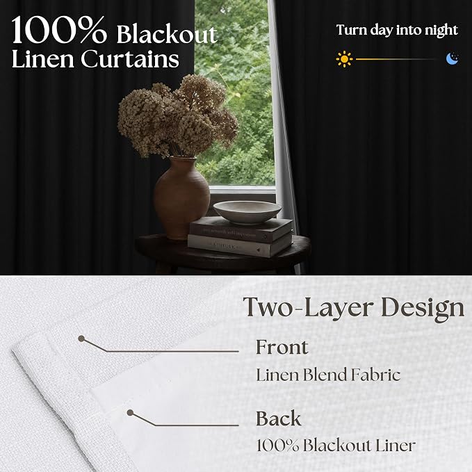 Snow White Pleated Linen 100% Blackout Curtains 102 Inches Long | Pinch Pleat - Image 2