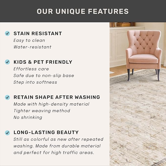 Farmhouse Bathroom Rug 2x3 Beige, Machine Washable Small Non Slip Indoor - Image 5