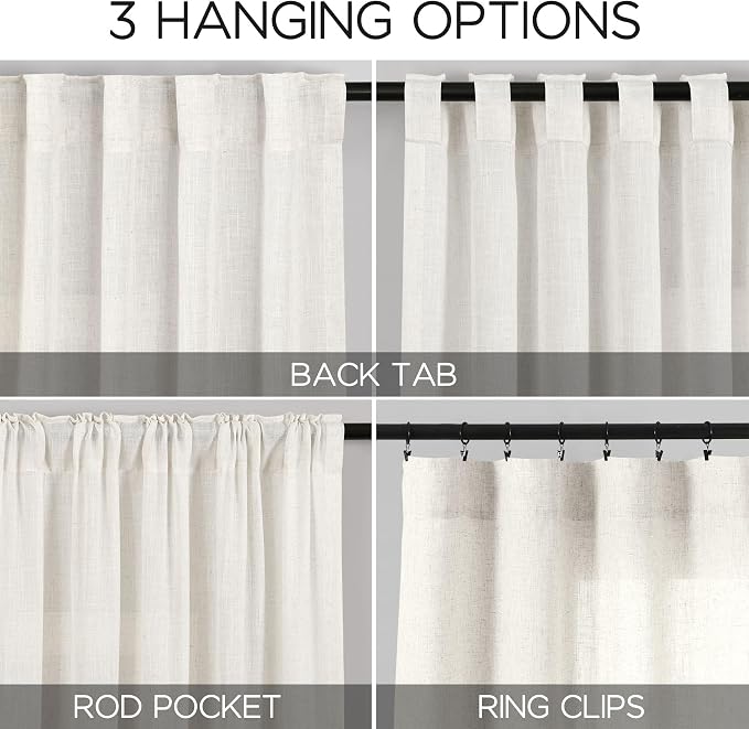 Extra Long Beige White Linen Curtains 132 Inch - Image 2