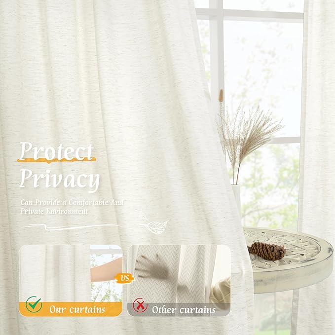 Light Filtering Cream Linen Blended Curtains 63 Inch - Image 5