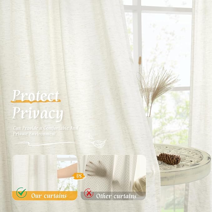 Light Filtering Cream Linen Curtains 48 Inch Length - Image 5