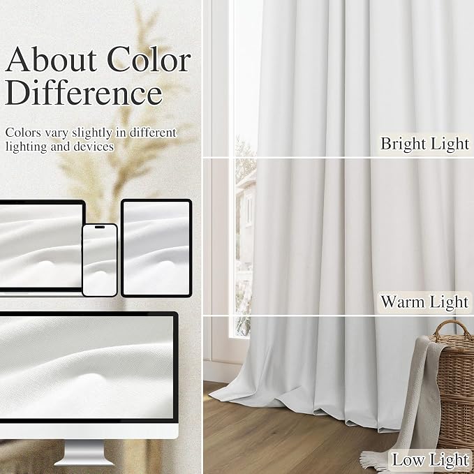 Off White 100% Blackout Curtains 108 Inch Length 2 Panels Set - Image 7