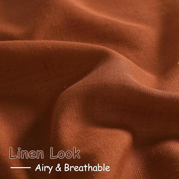 Rust Linen Curtains 84 Inch Length 2 Panels Set - Image 4