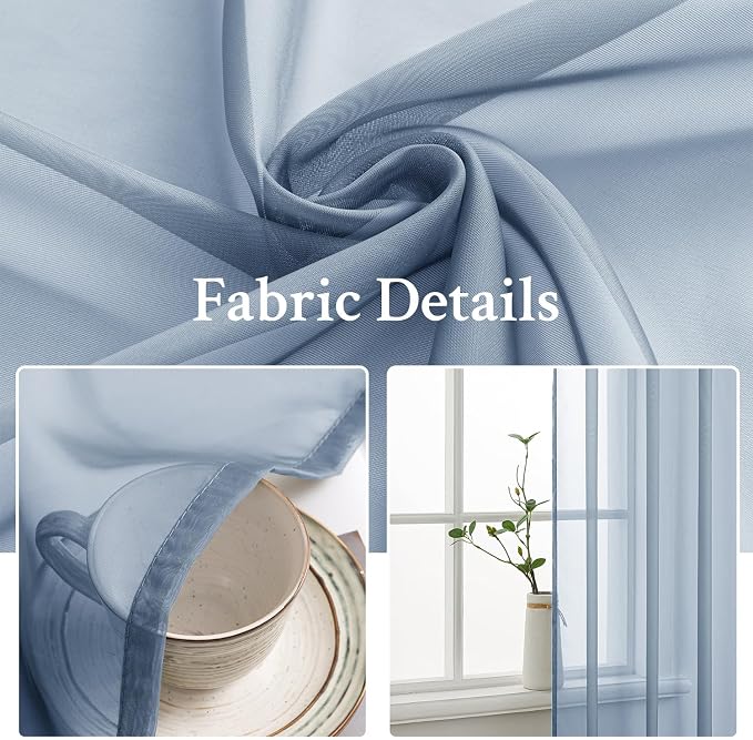MIULEE Dusty Blue Sheer Curtains 54 X 72 Inches, 2 Panels | Solid Color - Image 3