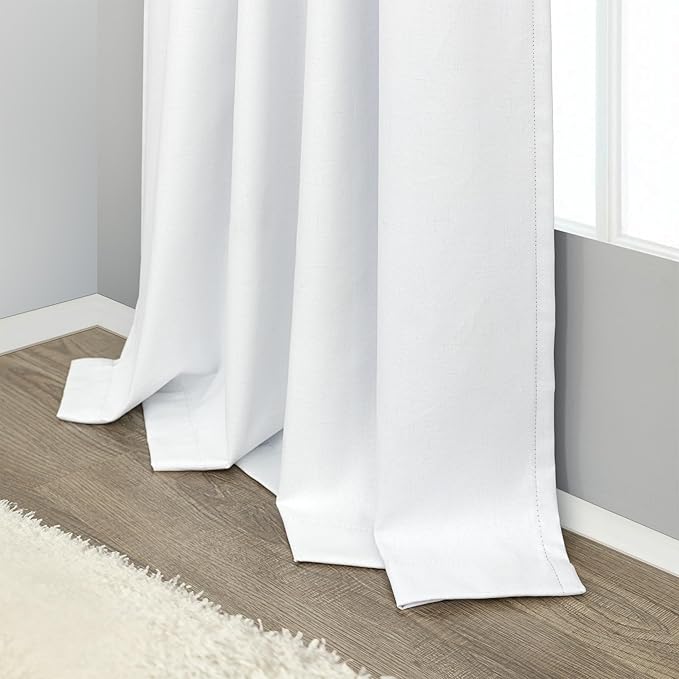White Linen Textured Blackout Curtains 94 Inches Long 2 Panels Burg Coastal - Image 8