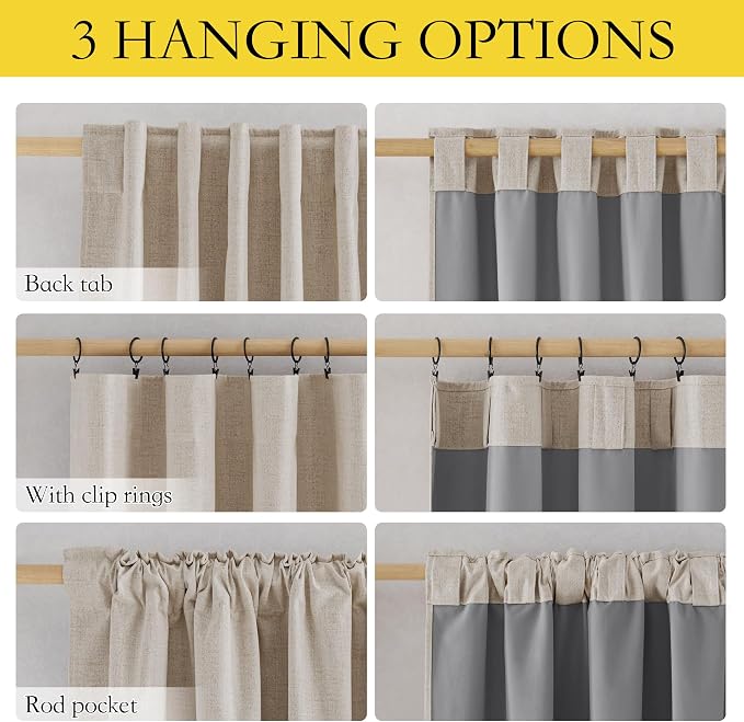NICETOWN Natural Linen 100% Blackout Short Curtains 48 inches 2 Panels | - Image 3