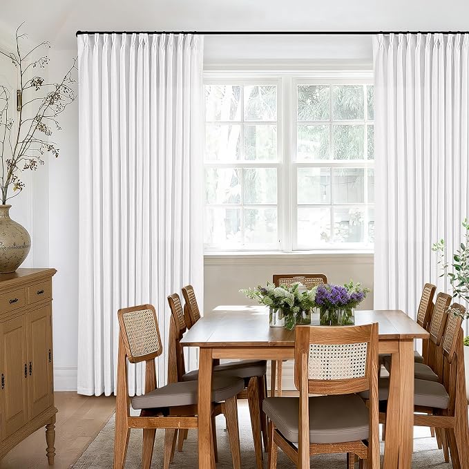 Extra Long Snow White Pinch Pleated 132 Inch Linen Curtains | Memory Training - Image 6