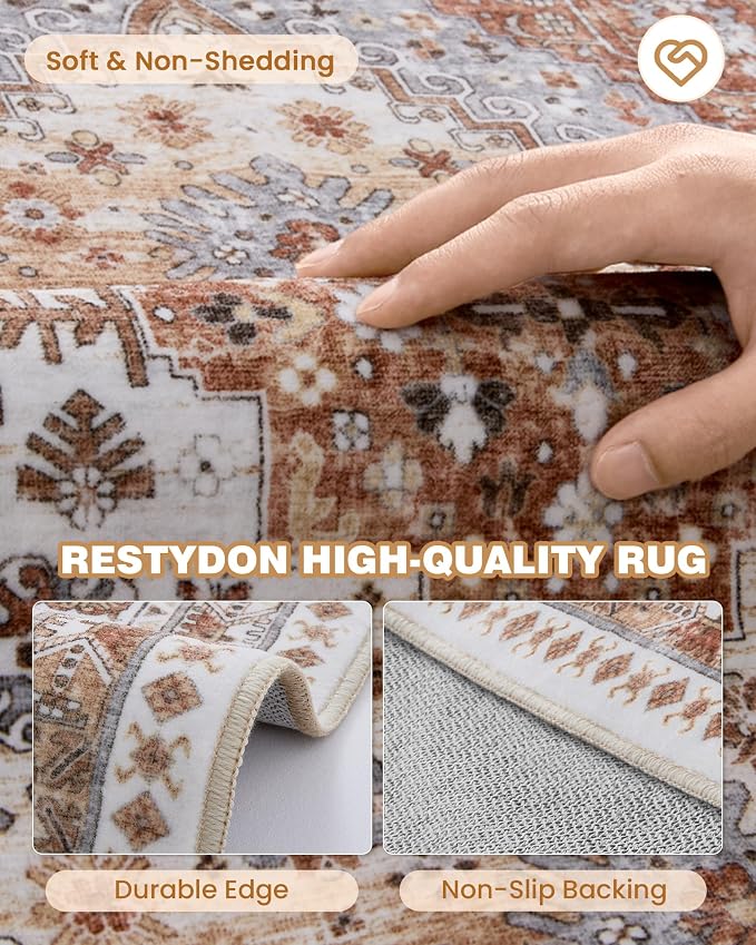 Washable Rugs 8x10 Area Rugs for Living Room, Vintage Floral Bedroom Rugs - Image 7