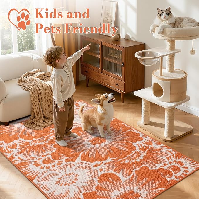 Findosom Fall Runner Rug 2x6, Non Slip High-Low Textured Floral Washable Runner - Image 7