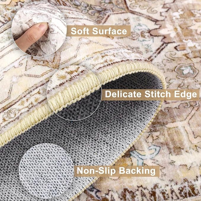Yamaziot Area Rug 5x7, Non-Slip Washable Boho Vintage Living Room Bedroom Rug - Image 4