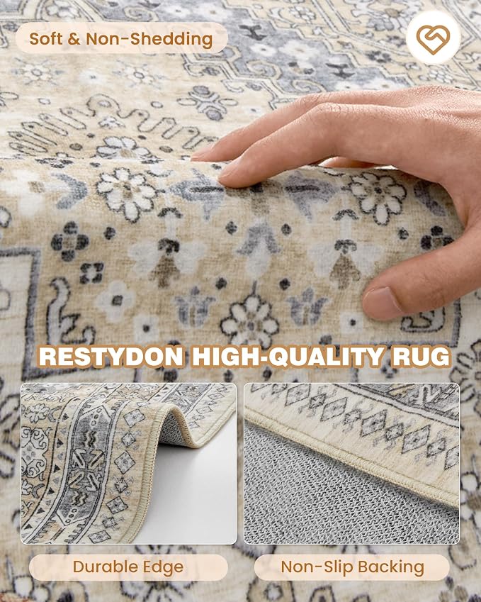 4x6 Area Rugs for Living Room, Non Slip Rugs for Bedroom, Low Pile Soft - Image 7