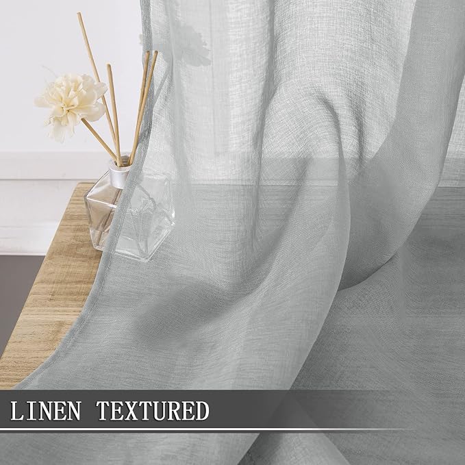 Tollpiz Sheer Curtains Linen Textured Living Room Curtain Sheers Light - Image 2