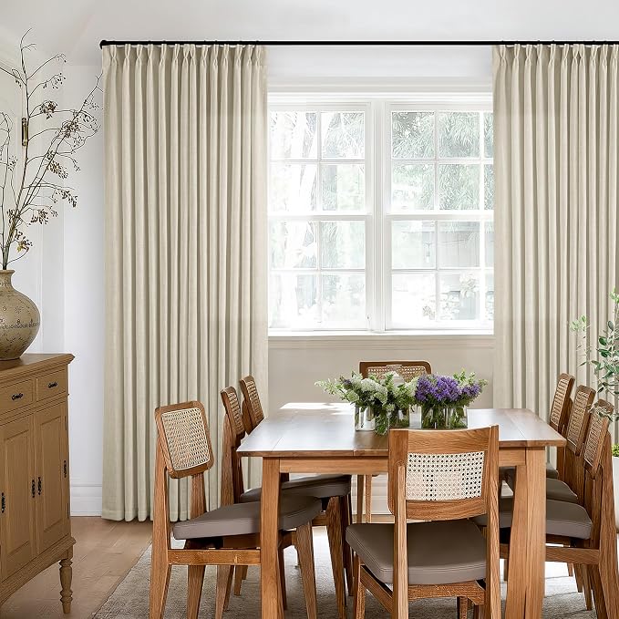 86 Inch Beige Flax Linen Curtains Pinch Pleated 2 Panels Set | Memory Training - Image 9