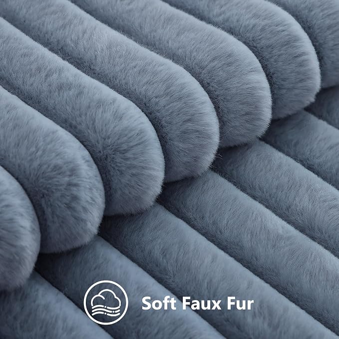 decorUhome Fall Faux Fur Throw Pillow Covers 16x16 Set of 2 Grey Blue | - Image 2