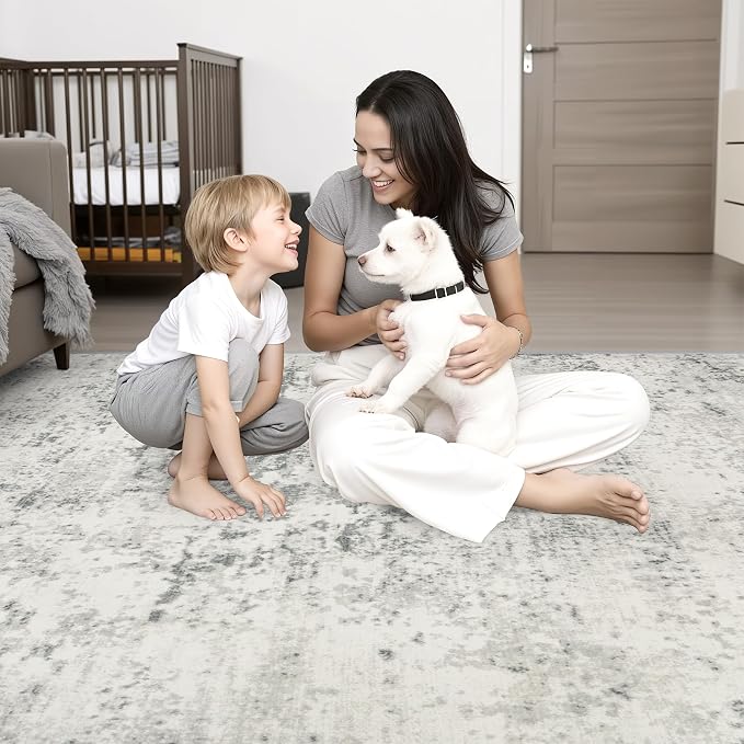 Area Rug Living Room: 4x6 Modern Washable Indoor Soft Carpet Gray | - Image 7