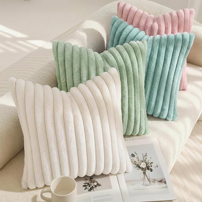 decorUhome Fall Faux Fur Throw Pillow Covers 12x20 Set of 2 Sage Green | - Image 7
