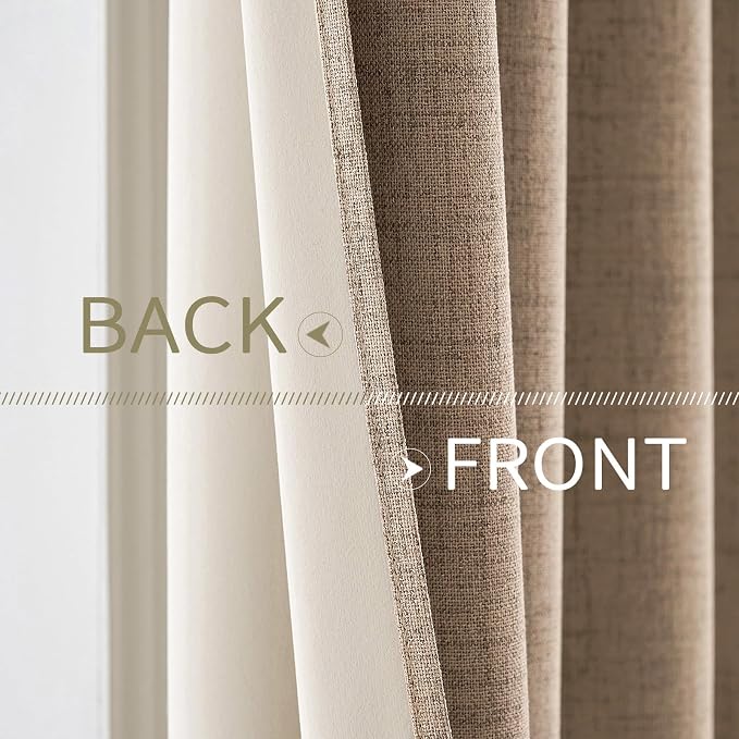 MIULEE Extra Wide 100% Blackout Linen Curtains 100x96 Copper Brown | Room - Image 6