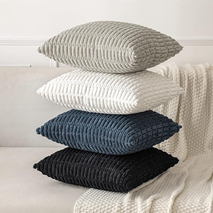 MIULEE Corduroy Decorative Throw Pillow Covers 18x18 Pure White Pack of 2 | - Image 7