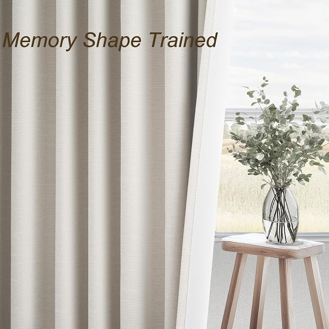 Topfinel 100% Blackout Linen Curtains 72 Inch Long Ivory Blackout Cream White - Image 4