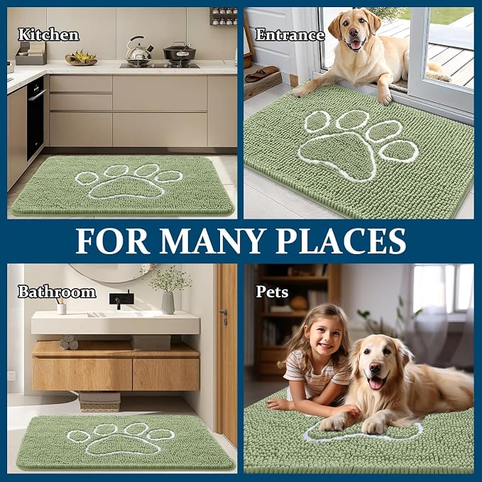 OLANLY Dog Door Mat for Muddy Paws 32x20, Paw Print Design Chenille Mud Mat | - Image 8