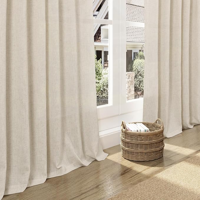 Extra Long 120 Inch Curtains for Living Room Birch Beige Linen Light Filtering - Image 5