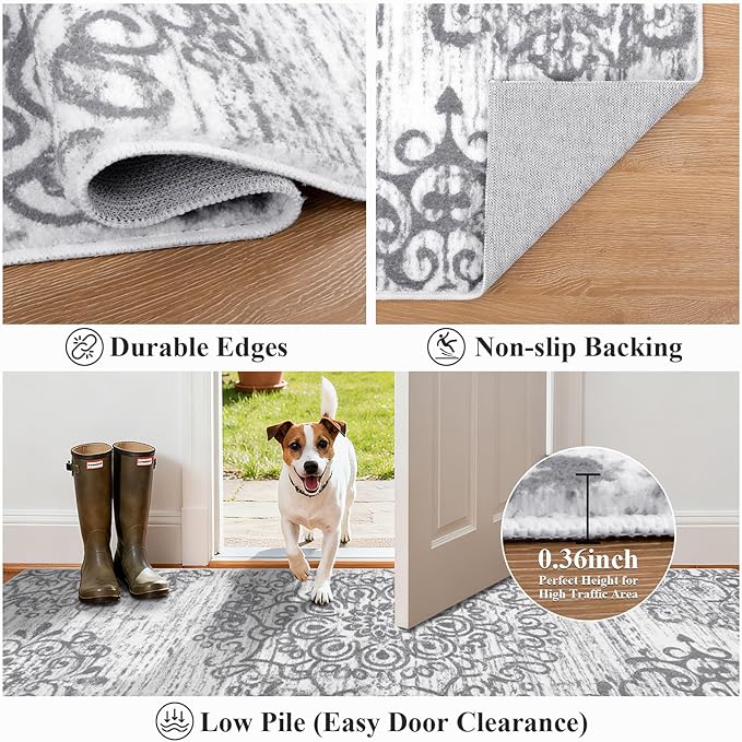HEBE Hallway Runner Rug 3'x14', Washable Non Slip Kitchen Rug Runner | Soft - Image 4