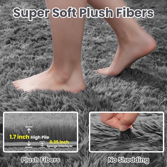 5x8 Fluffy Shag Area Rugs for Living Room Bedroom: Soft Carpet Light Gray | - Image 6