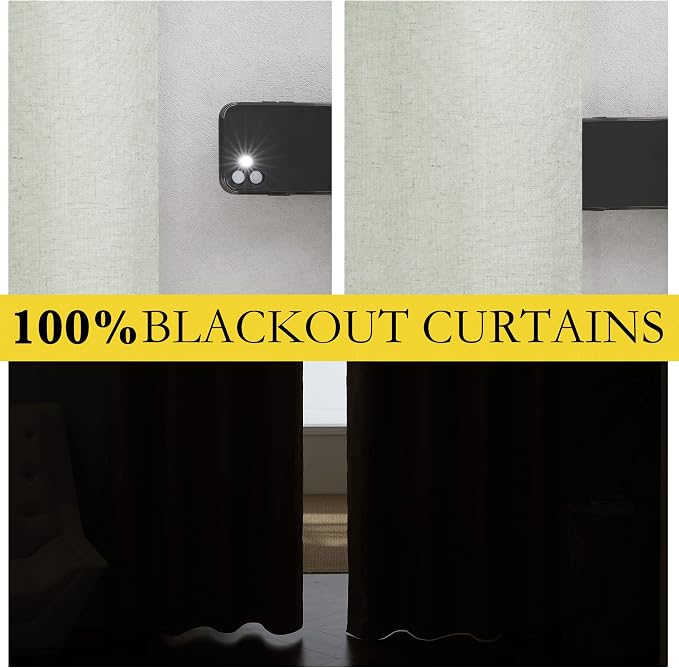 NICETOWN Sage Green 100% Blackout Linen Texture Curtains 84 inches Long 2 Panels - Image 2