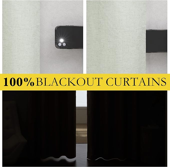 NICETOWN Sage Green 100% Blackout Linen Texture Curtains 70 inches Long 2 Panels - Image 2