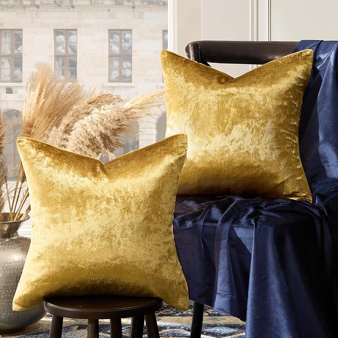 GIGIZAZA Gold Velvet Pillow Covers 24x24 Decorative Pillows Pack of 2 | Throw by GIGIZAZAFocusingonhomedecoration