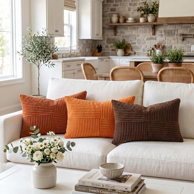 Fancy Homi 2 Packs Orange Long Lumbar Decorative Throw Pillow Covers 12x24 Inch - Image 2