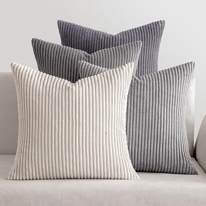 MIULEE Soft Corduroy Decorative Throw Pillow Covers Neutral Grey 18x18 | Set of by MIULEE