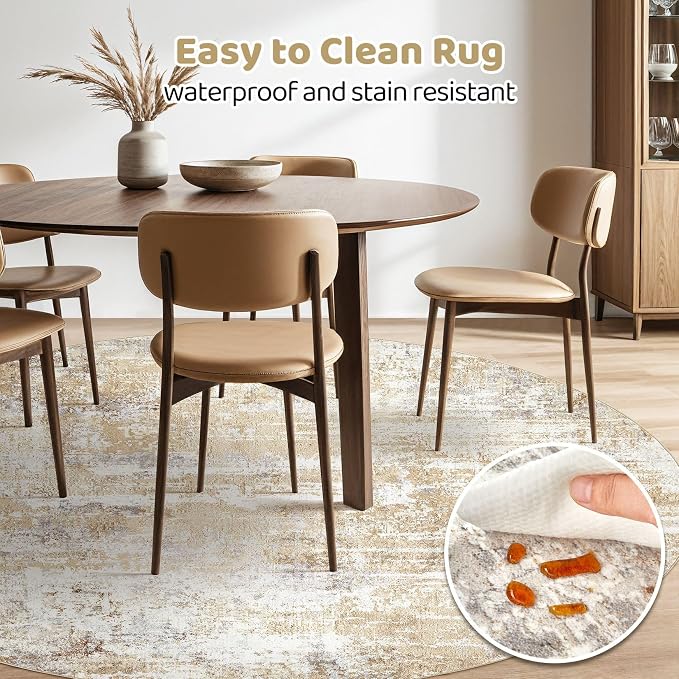 LOONGRUG Round Rug 5x5 Washable Neutral Modern Abstract Circle Area Rugs | Soft - Image 4