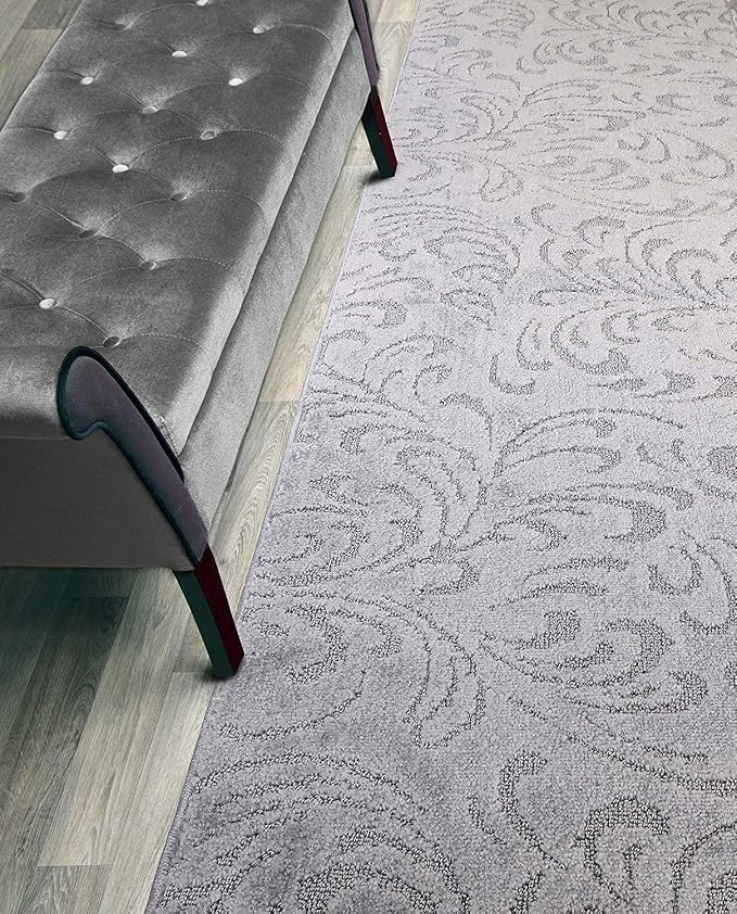 Custom Length Hallway Runner Rug, Slip Resistant, Floral Grey, 26 Inch X 10 feet by ORFAHOME