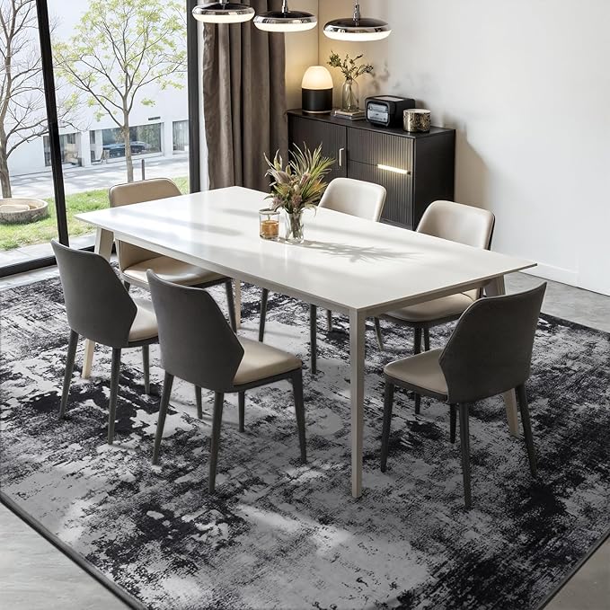 Rugflix 5x7 Area Rugs for Living Room, Washable Black Grey Dark Large Rug | - Image 3