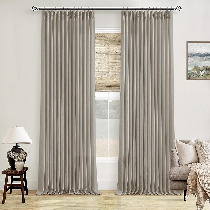 Burlywood Birch Pinch Pleated Linen Curtains 105 Inches Long 2 Panels Set | by Twodrapes